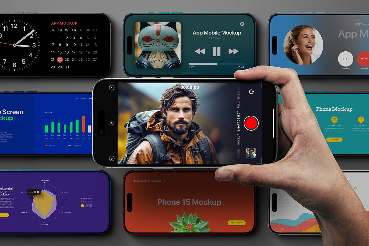 Hand Holding iPhone 15 Mockup, an iPhone Mockup by Avelina Studio (Photo 1 of 3)