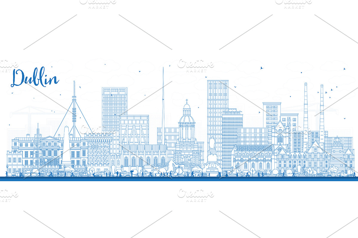Outline Dublin Ireland city skyline, an Illustration by Booblgum (Photo 2 of 3)