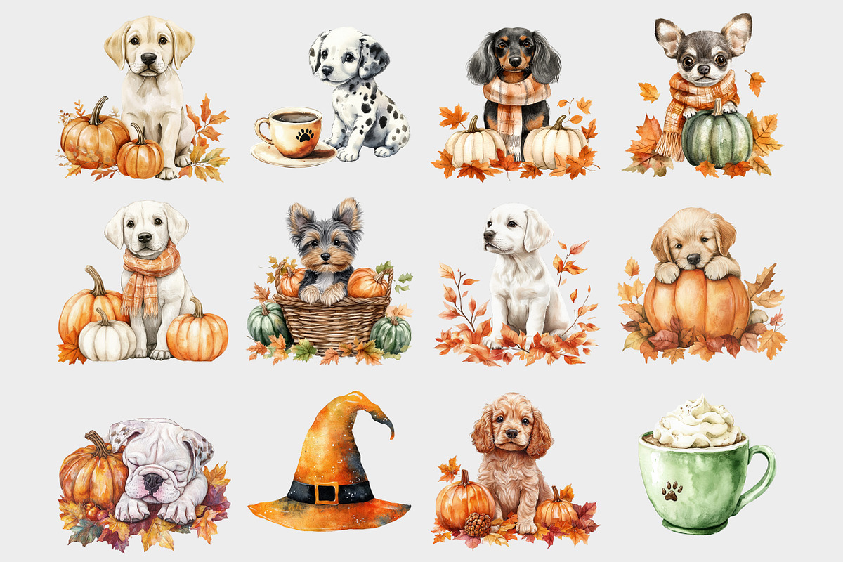 Watercolor Autumn Dog Clipart, a Seasonal Illustration by Design Market (Photo 2 of 4)