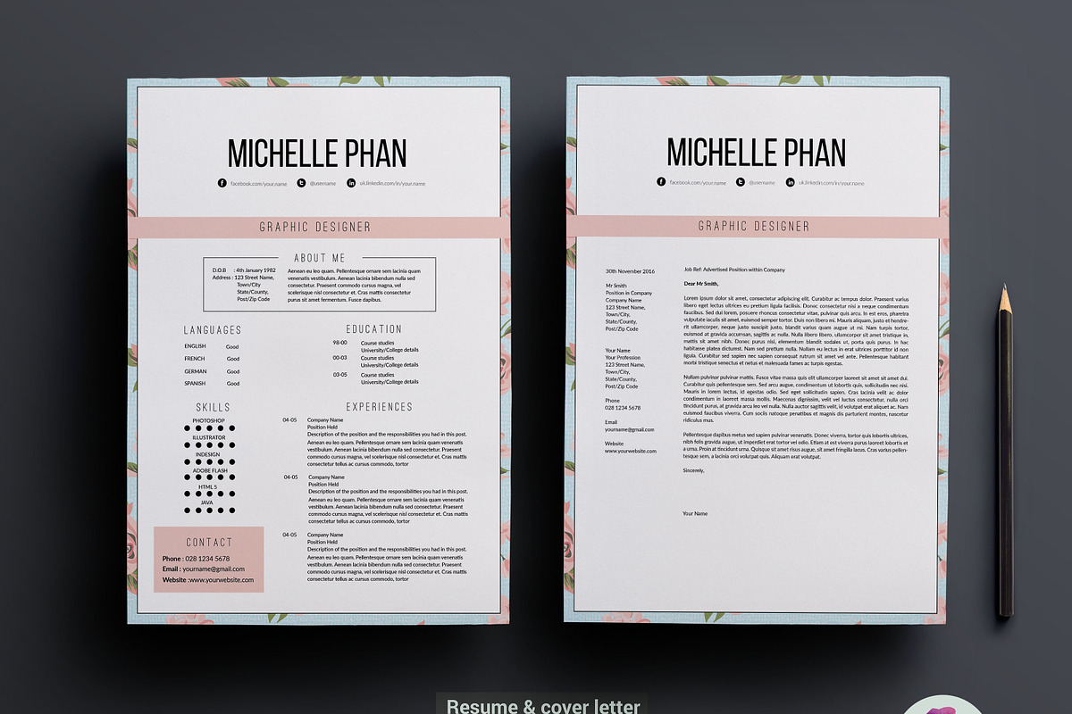 Floral resume template, a Resume Template by Chic templates (Photo 2 of 4)