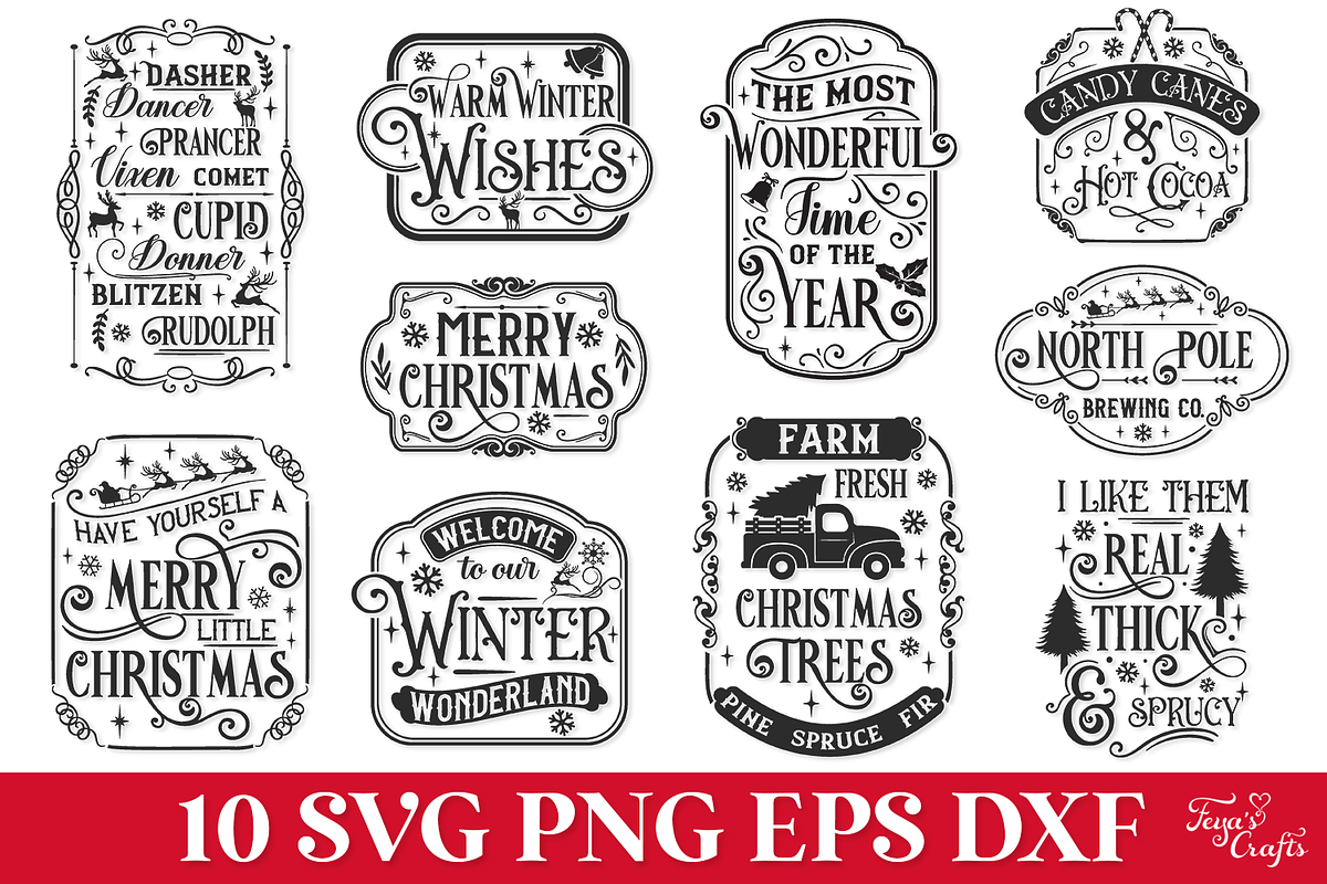 Farmhouse Christmas Signs Bundle, a Seasonal Illustration by Anastasia Feya (Photo 2 of 7)