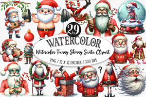 Watercolor Funny Skinny Santa PNG, an Illustration by Designking