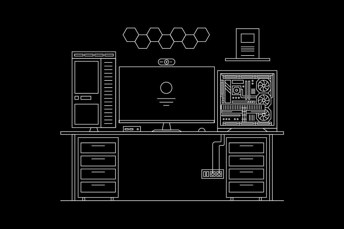 Gaming Setup Lineart Illustration, a Technology Illustration by ...