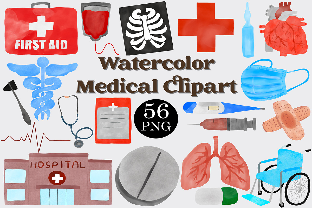 Watercolor Medical Clipart Set, a Healthcare Illustration by CropUp Creative (Photo 1 of 4)