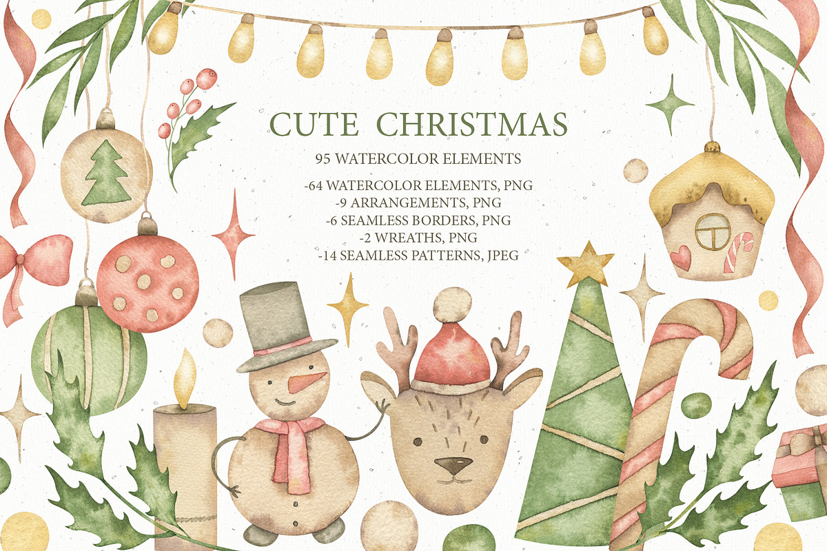 Watercolor Cozy Christmas set, an Illustration by OrangePeafowlArt (Photo 1 of 14)