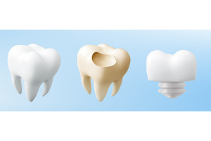 3D teeth icons set isolated on blue, an Object Illustration by art PVP - market