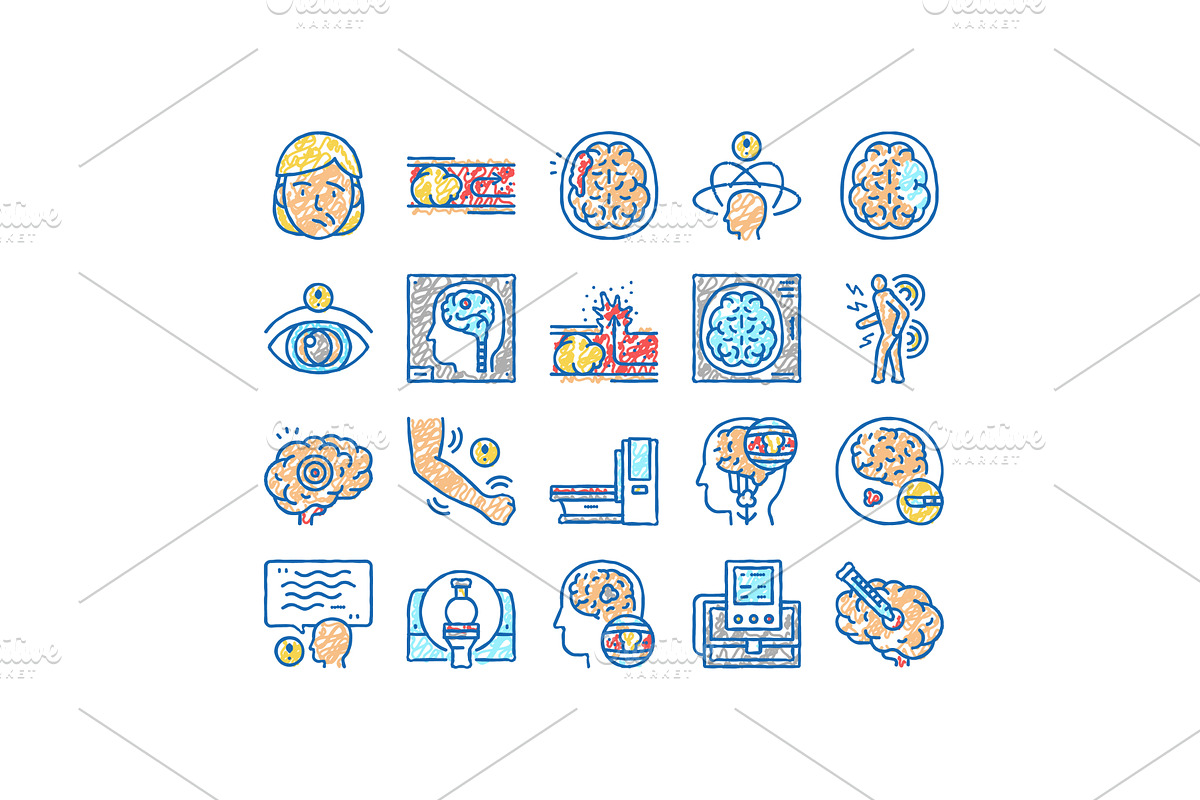 Stroke Health Problem set Icons hand, an Object Illustration by pikepicture