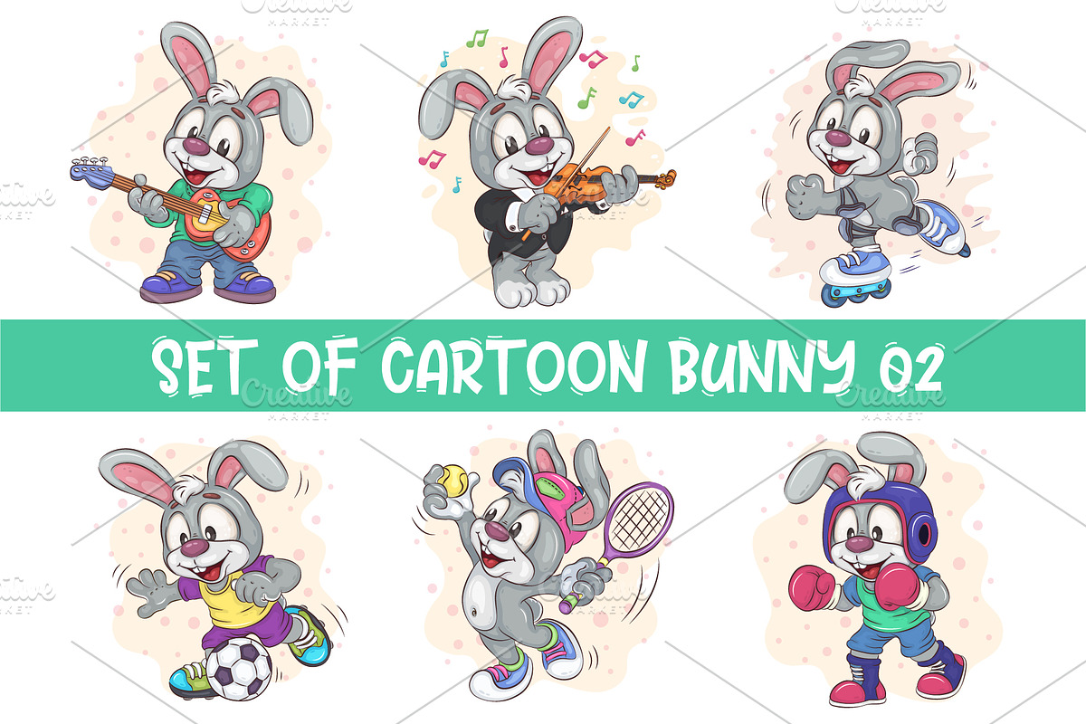 Set of Cartoon Bunny_02. T-Shirt., an Animal Illustration by KENO Mascots (Photo 1 of 7)