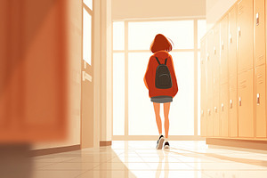 Girl in a red hoodie with a backpack, a School & Education Photo by MistyDay
