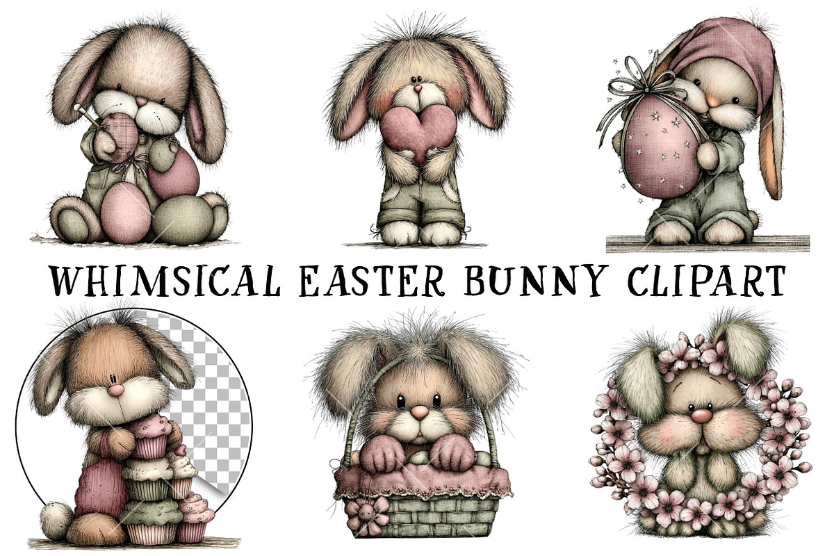 Whimsical Easter Bunny Clipart, an Illustration by OK Design (Photo 2 of 6)