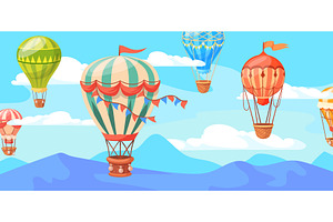 Hot air balloons flying sky. Vintage, a Transportation Illustration by Stock-Smart-Start
