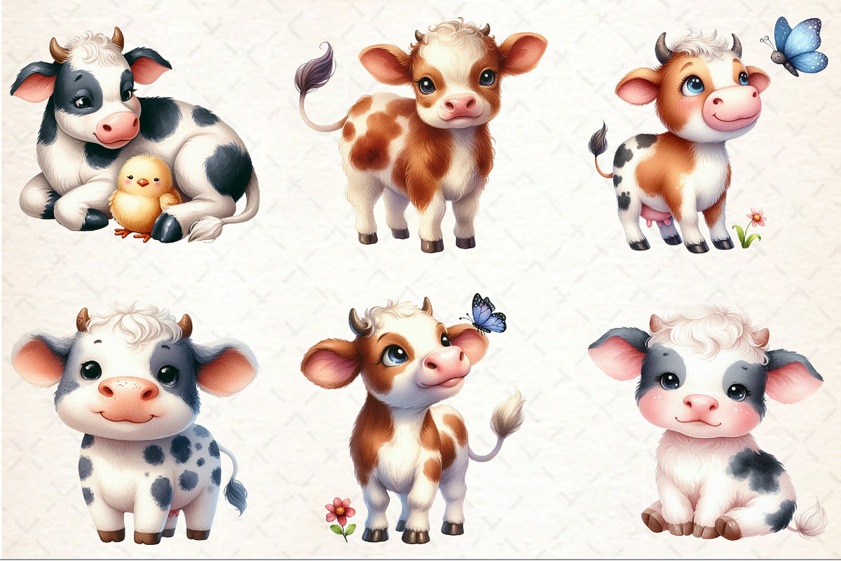 Watercolor Cute Cow clipart, an Illustration by Rose Art (Photo 4 of 4)