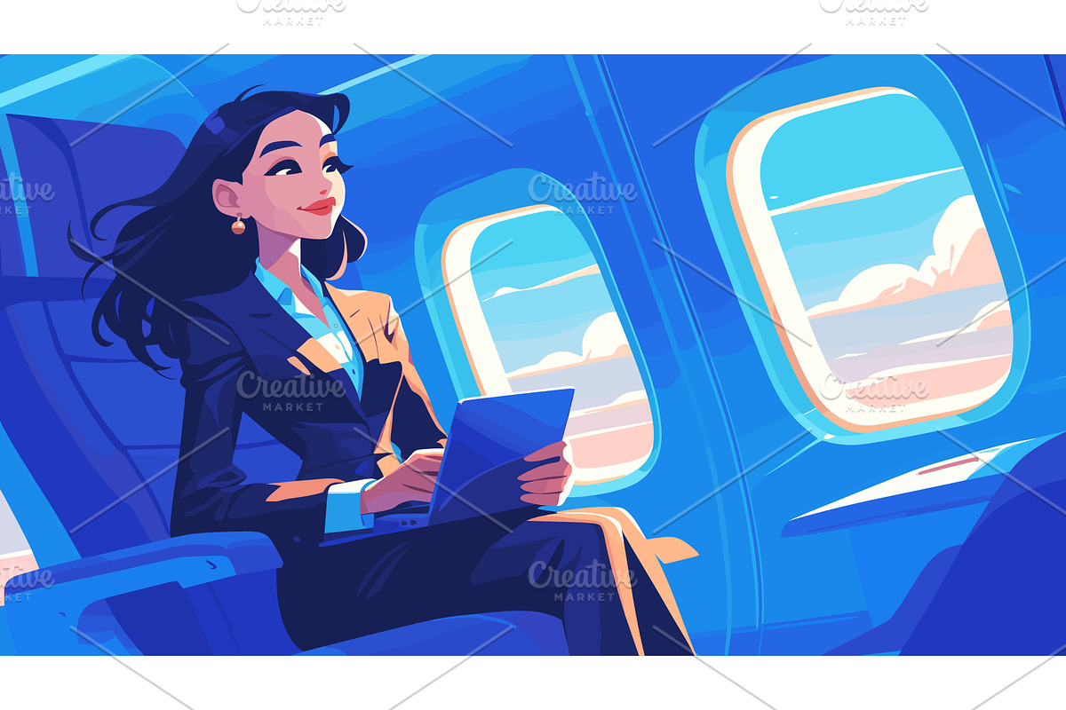 Airplane passenger. Cartoon business, a Transportation Illustration by Stock-Smart-Start