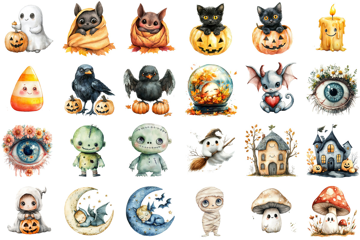 Autumn Spooky Cute Baby Clipart, an Illustration by Sublimation Artist (Photo 2 of 6)