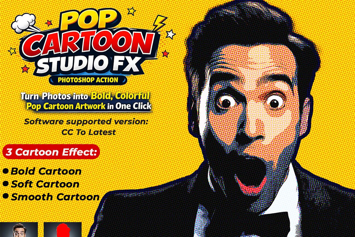 Pop Cartoon Studio FX Photoshop, an Action Add-On by Studio Retouch (Photo 1 of 14)