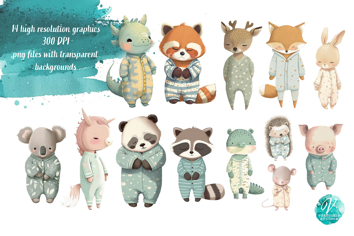 Baby Animals in Pajamas Clipart, an Animal Illustration by Verdigris ...