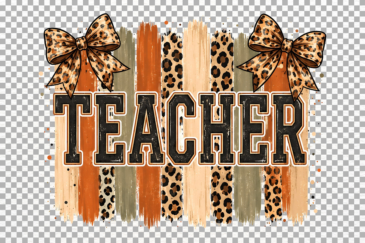 Teacher PNG Shirt School Leopard Bow, a Decorative Illustration by SugarCloudStudioArt (Photo 6 of 6)