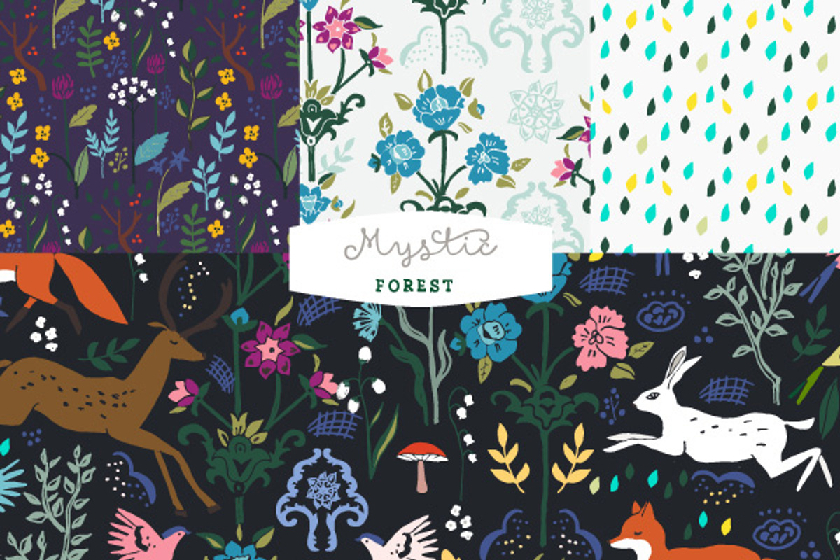 Mystic Forest patterns EPS, a Pattern Graphic by sabinar