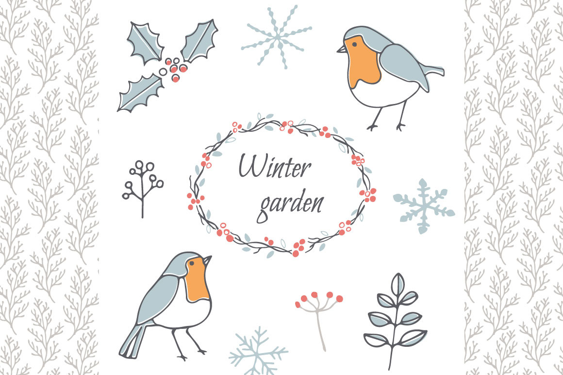 Winter garden - clipart and patterns, a Pattern Graphic by Wild Rose