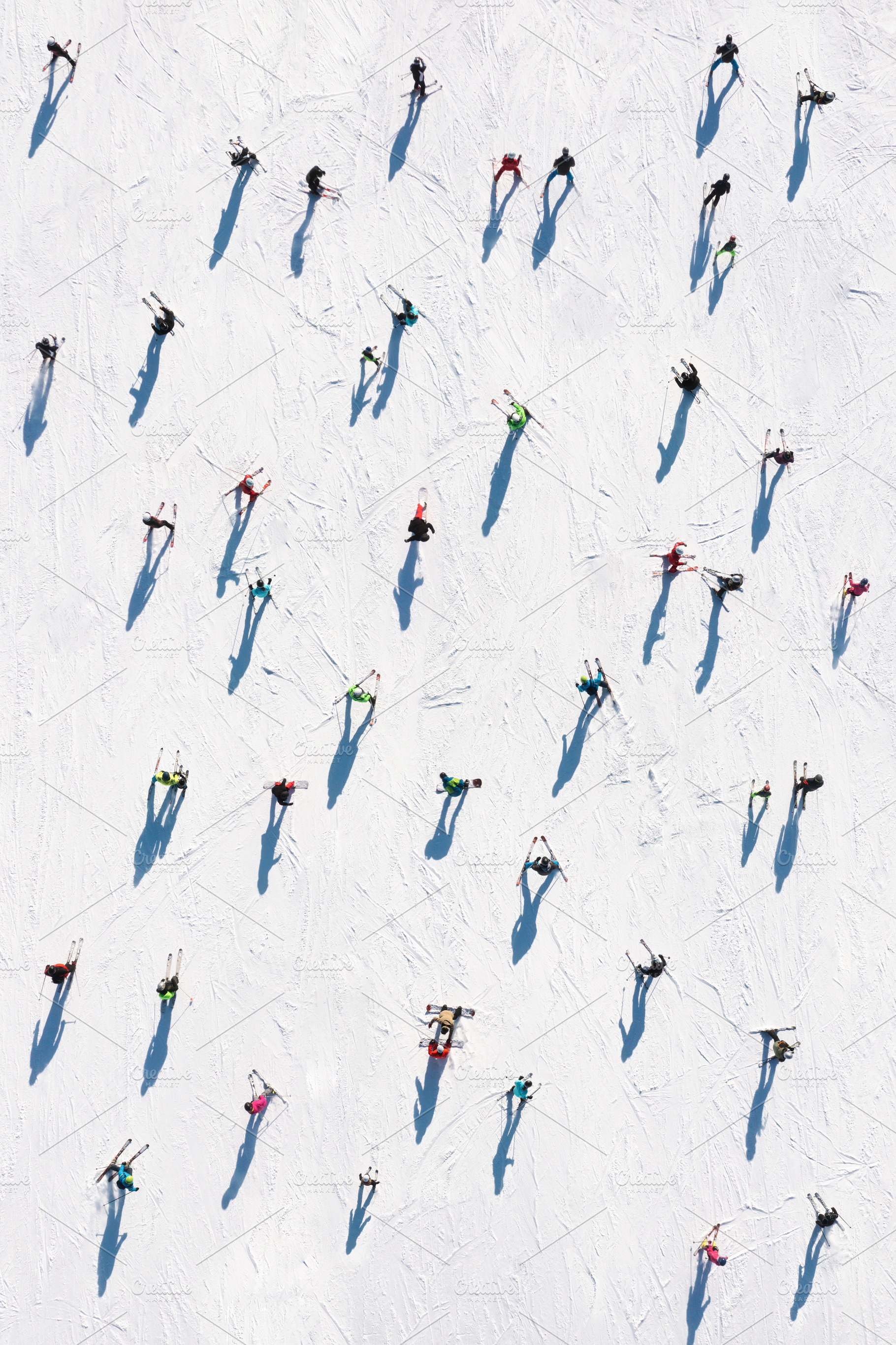 Ski resort. Aerial view of skiers and snowboarders. Winter sport, a Sports & Recreation Photo by Landscape and travel