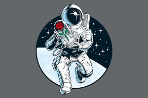 Astronaut holding a red rose