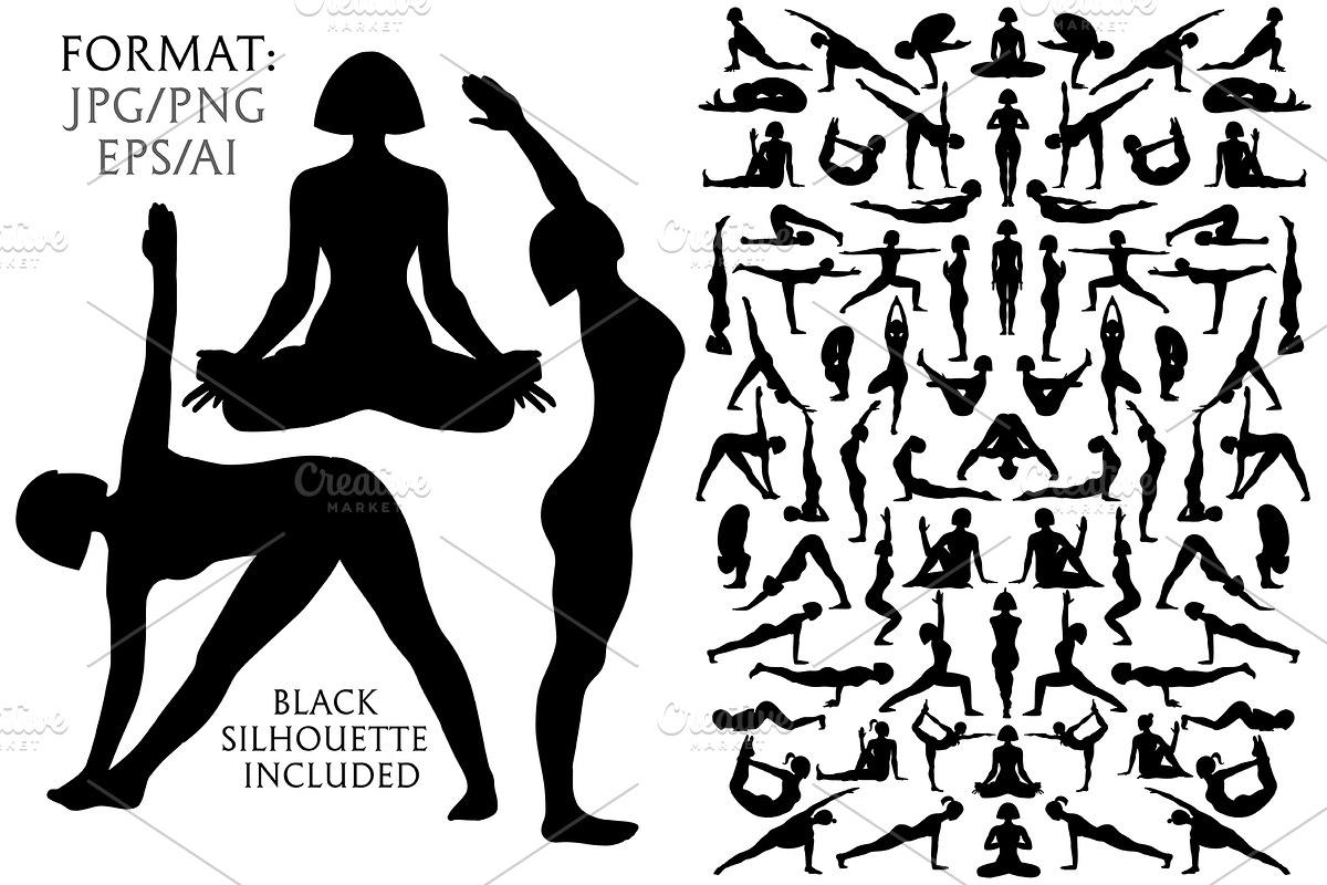 Yoga Silhouettes Pose. Exercises Set, a Healthcare Illustration by sundrameda (Photo 3 of 5)