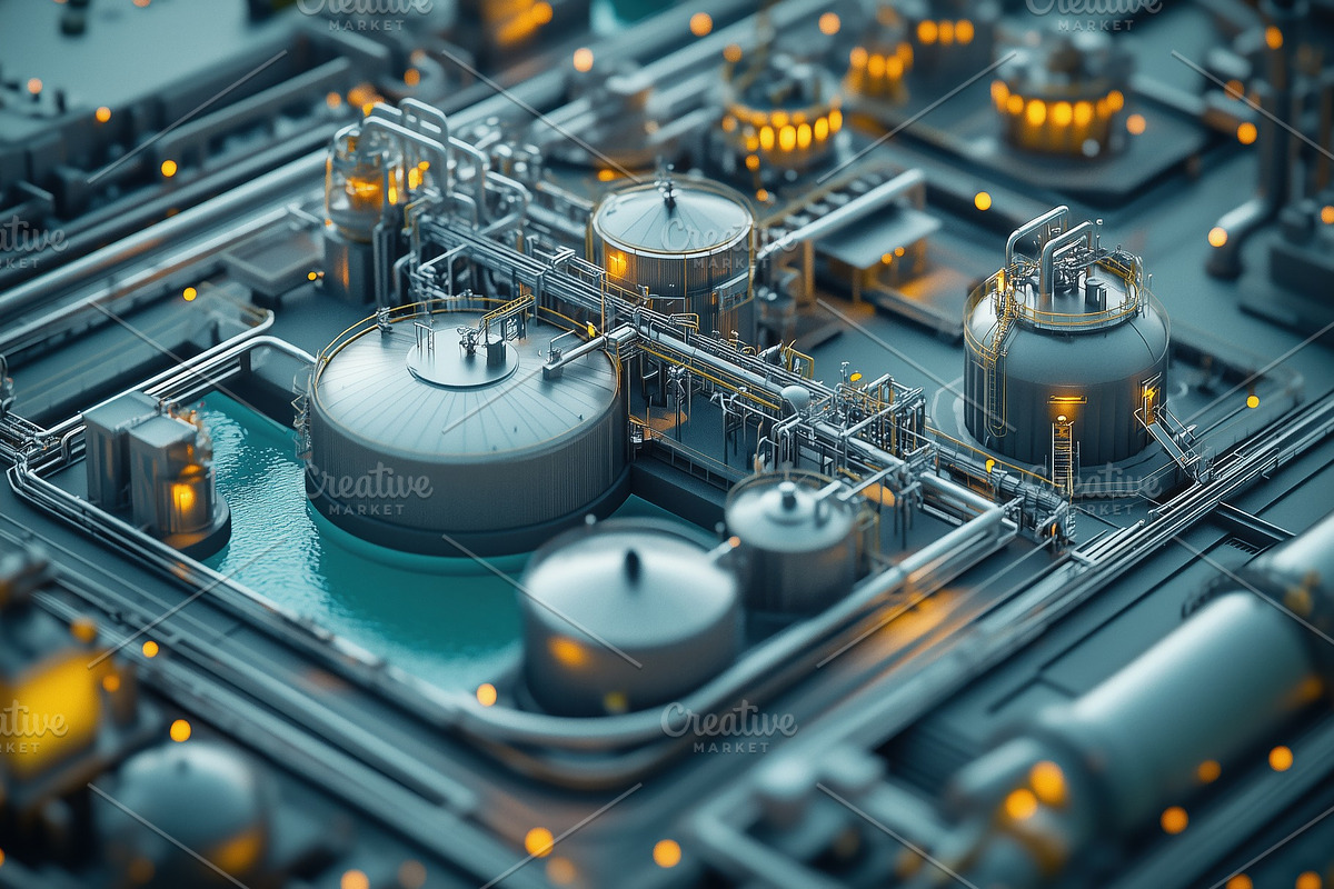 Aerial view of a complex industrial facility with interconnected tanks and pipe, an Industrial Photo by Textures & Backgrounds (Photo 2 of 2)