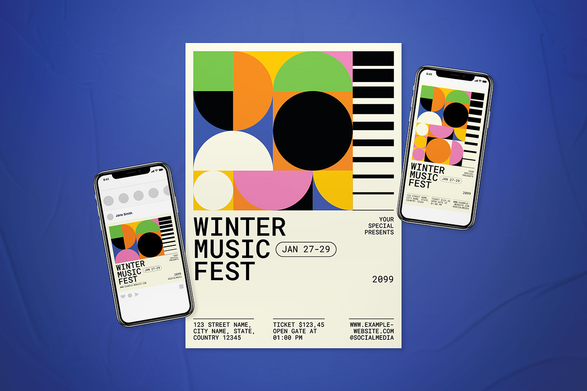 Geometric Winter Music Flyer Fest, a Flyer Template by The Good Store (Photo 1 of 2)