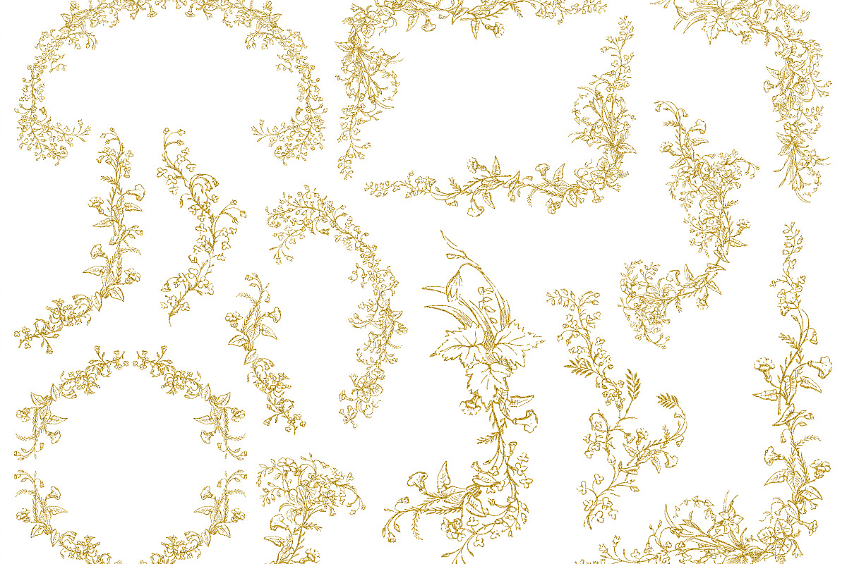 Gold Chinoiserie Floral Clipart Pack, a Decorative Illustration by Century Library (Photo 5 of 11)