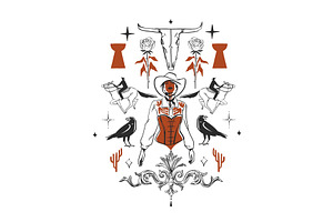 Cowgirl in Wild west graphic