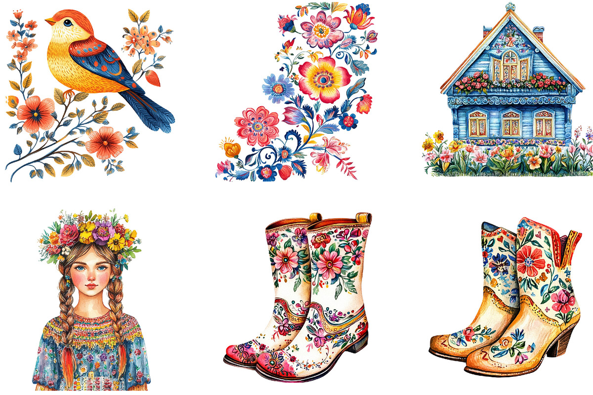 Watercolor Slavic Folk Clipart, an Illustration by Designking (Photo 2 of 5)