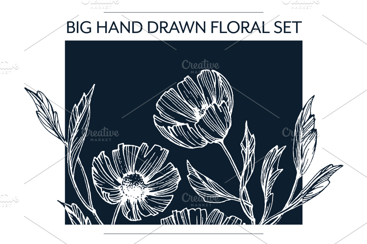 Hand drawn isolated flowers set, an Object Graphic by SpaceNymph (Photo 1 of 5)