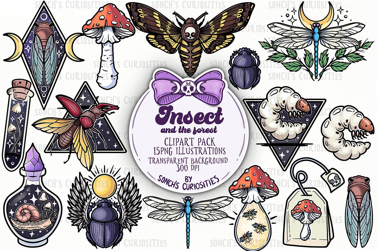 Insect and forest - Clipart PNG pack, an Animal Illustration by Sonch' s Curiosities (Photo 1 of 3)