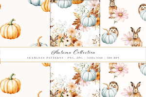 Watercolor Autumn Floral Animal Set