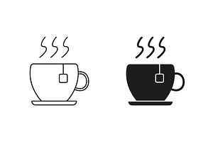 Teacup with Steam and Teabag Icons, a Food Illustration by Gentle Studio