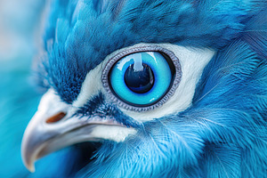 Close-up view of a vibrant blue bird showcasing its striking eye and colorful f, an Animal Photo by AlyaAnd