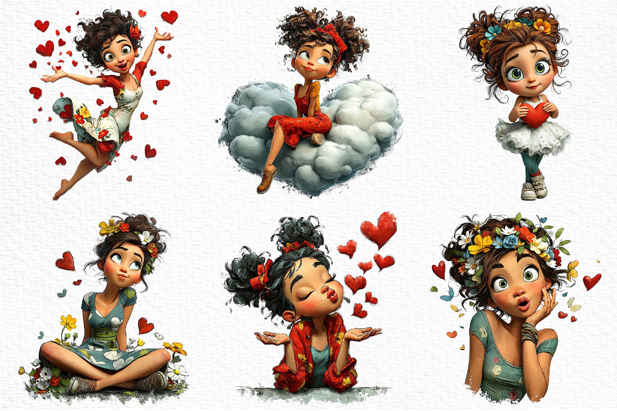 Whimsical Valentine Girl Clipart Png, an Illustration by Craft Nest (Photo 6 of 11)