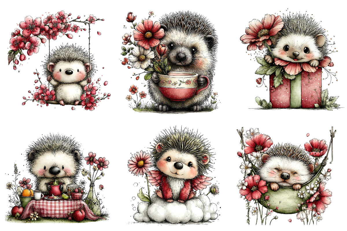 Whimsical Spring Hedgehog Clipart, an Illustration by Dream Creation (Photo 6 of 7)