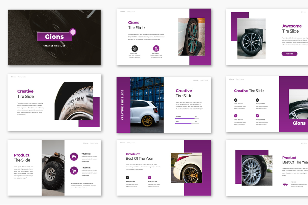 Gions Tire Google Slide Template, a Presentation Template by Overcloud (Photo 2 of 4)