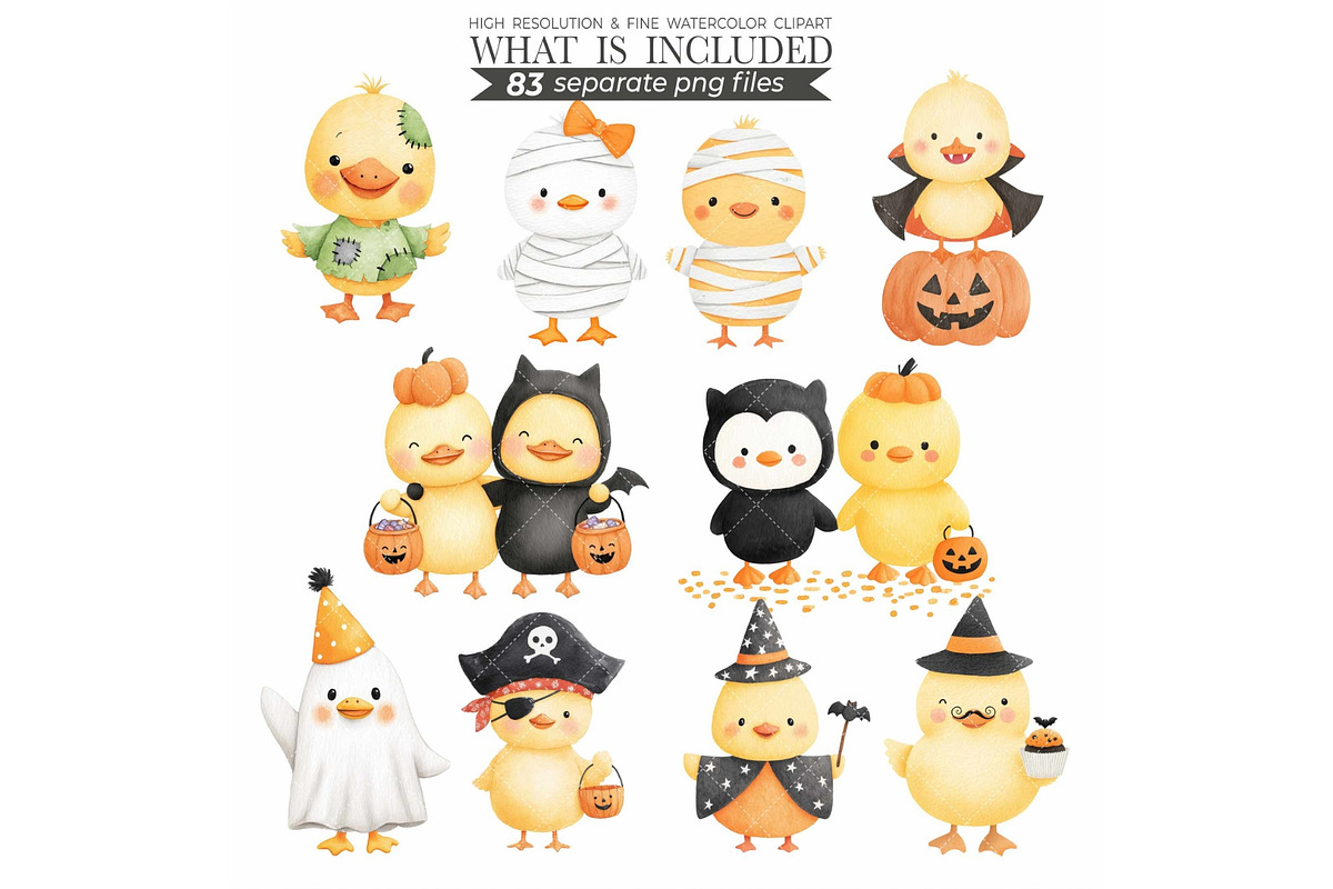 Halloween Duckling Watercolr Clipart, an Animal Illustration by CharmClipart (Photo 8 of 9)