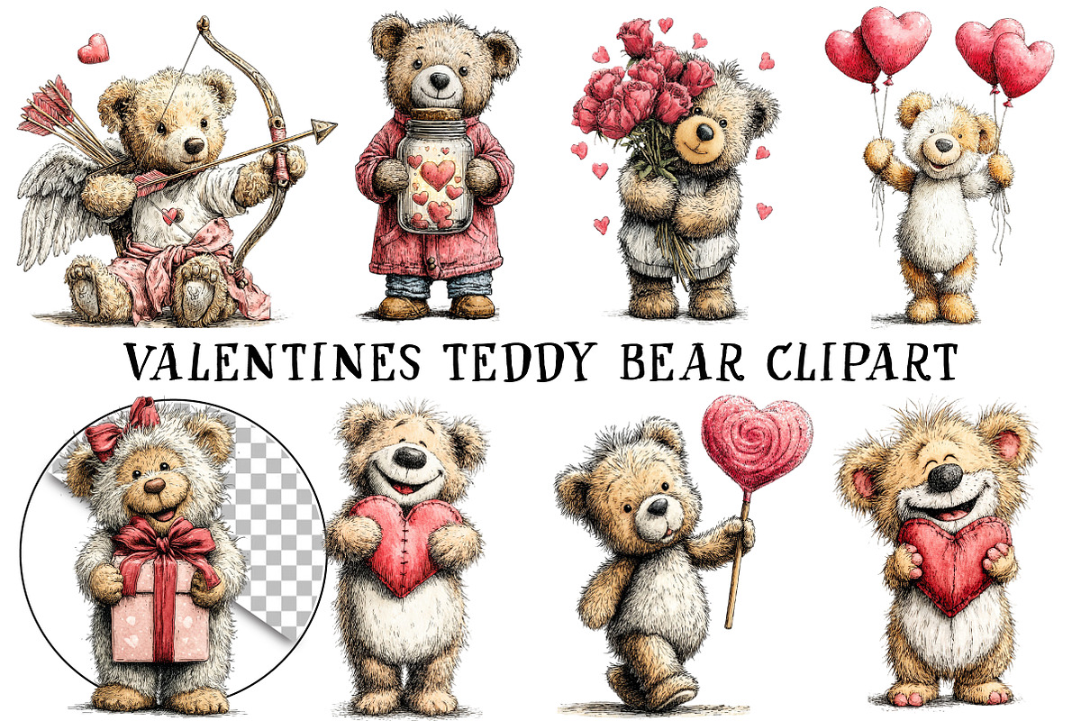 Valentines Teddy Bear Clipart, an Illustration by OK Design (Photo 2 of 6)