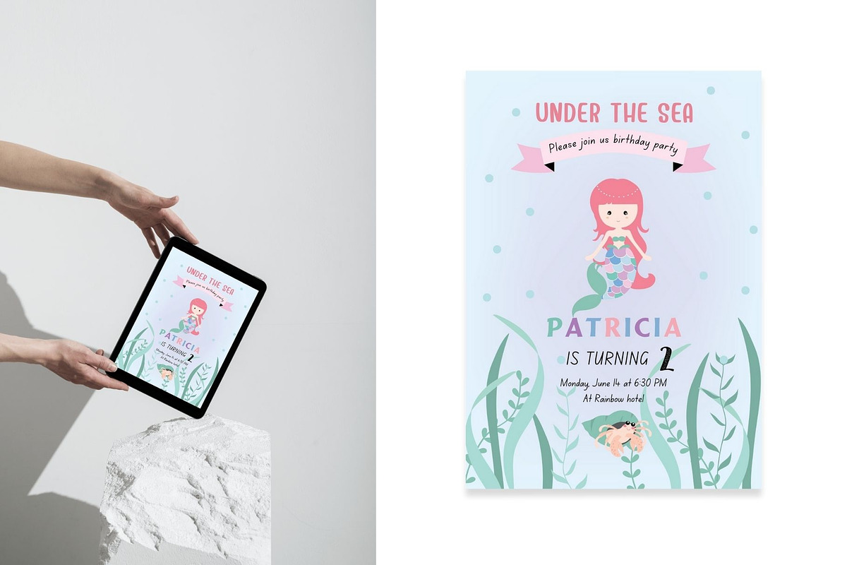Cute girl mermaid invitation, a Card Template by Piixypeach (Photo 7 of 10)