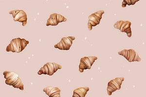 Seamless pattern croissants repeating pattern on pink background, a Pattern Graphic by Studio ANNA