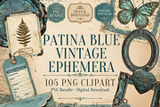 Patina Blue Vintage Ephemera PNG, a Seasonal Illustration by Tanya Kart (Thumbnail 1 of 15)