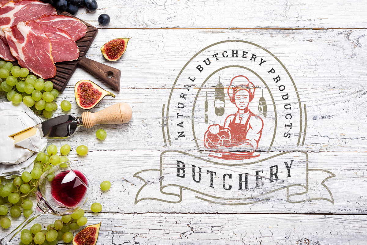 18 Meat Food Logos and Badges, a Branding & Logo Template by Vasya Kobelev (Photo 7 of 11)