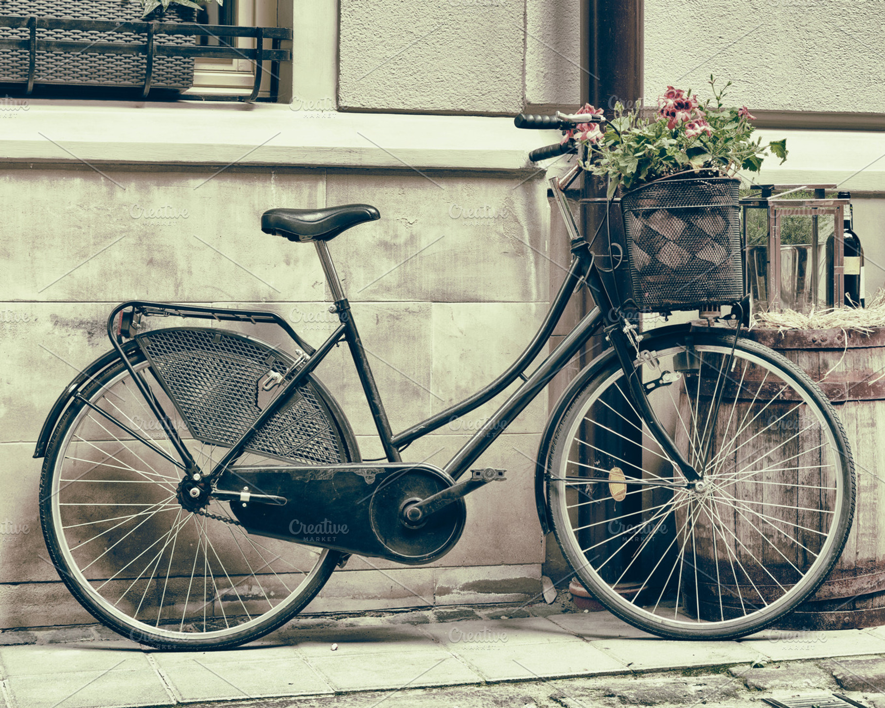 Old bicycle carrying flowers containing aged, flowers, and floral, a Transportation Photo by chamillewhite