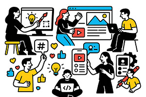 Creative people collaborating on, a Technology Photo by ZinetroN