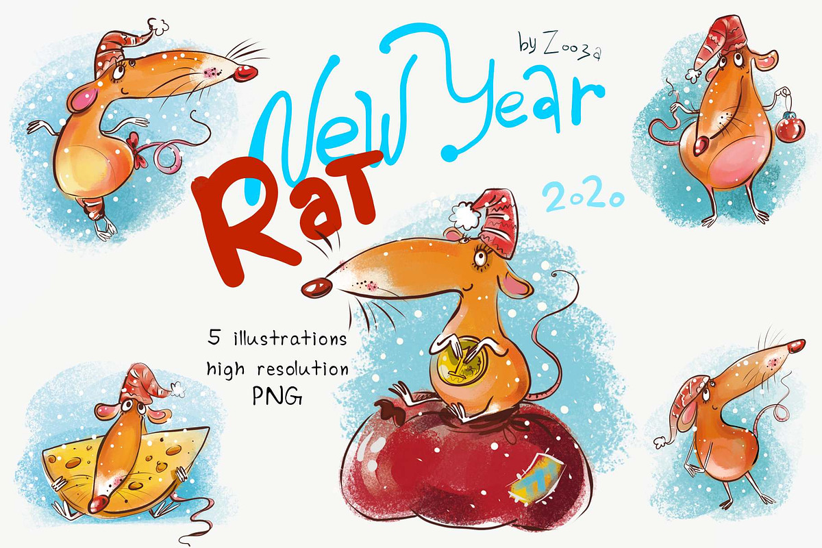 New Year Rat - 5 illustrations, an Illustration by Zooza Art (Photo 1 of 3)