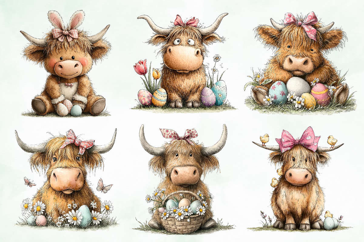 Whimsical Easter Highland Cow Clipar, an Illustration by Creative Art (Photo 6 of 8)