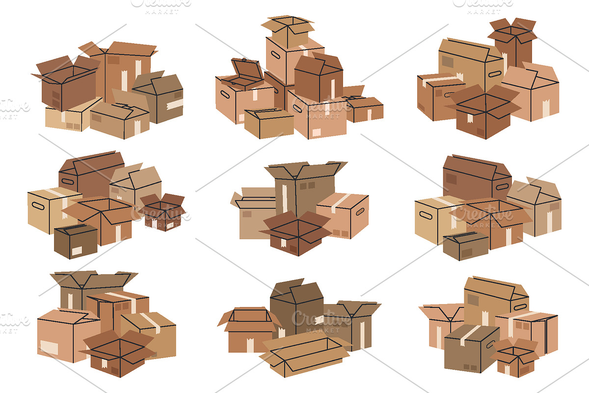 Flat vector cardboard boxes, an Object Illustration by Torontotokio (Photo 3 of 4)